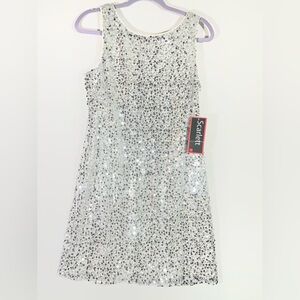 Scarlett Sparkling Sequin Shift Dress V Back Women 12 Silver Disco Club Party